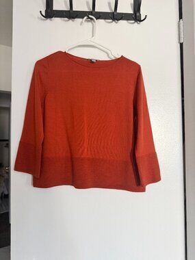 COS Knit Blouse Top Women Sz Small Orange Fine Knit Wool 3/4 Sleeve Classic